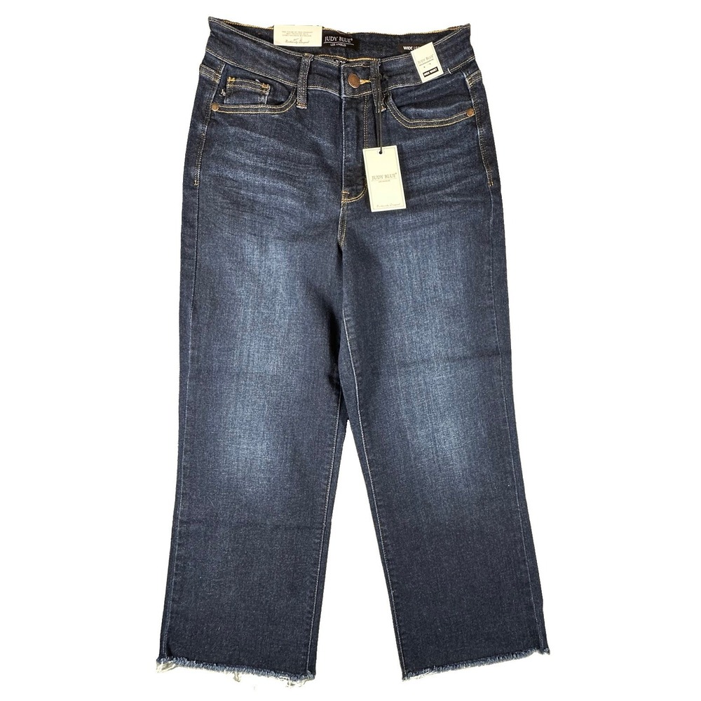 Judy Blue Womens High Waist Wide Leg Crop Raw Hem Jeans  3/26 Stretch Boho New